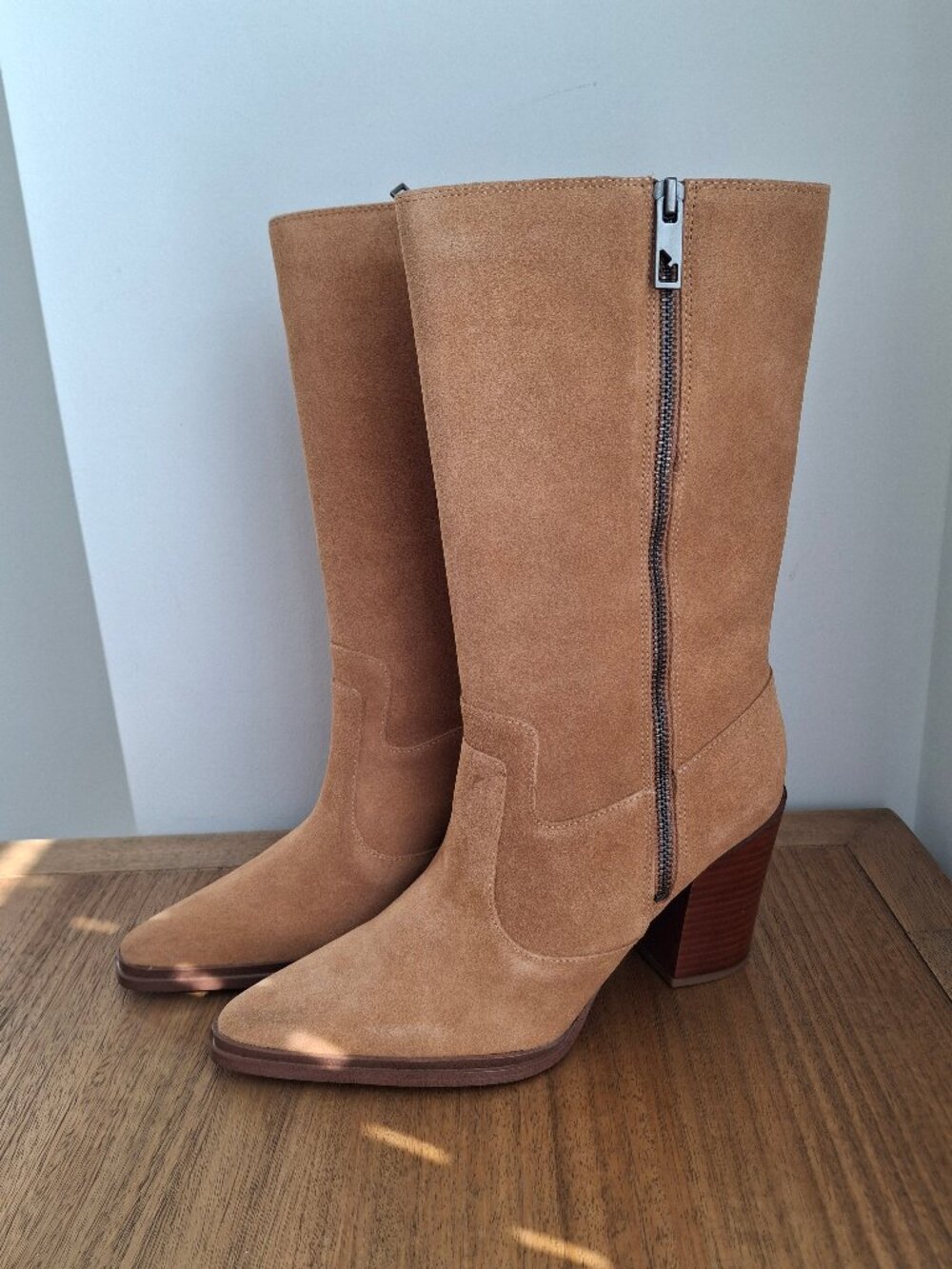 (New) Franco Sarto – Jaxon Mid-Calf Suede Leather Boots (Camel) / Women's US 8.5